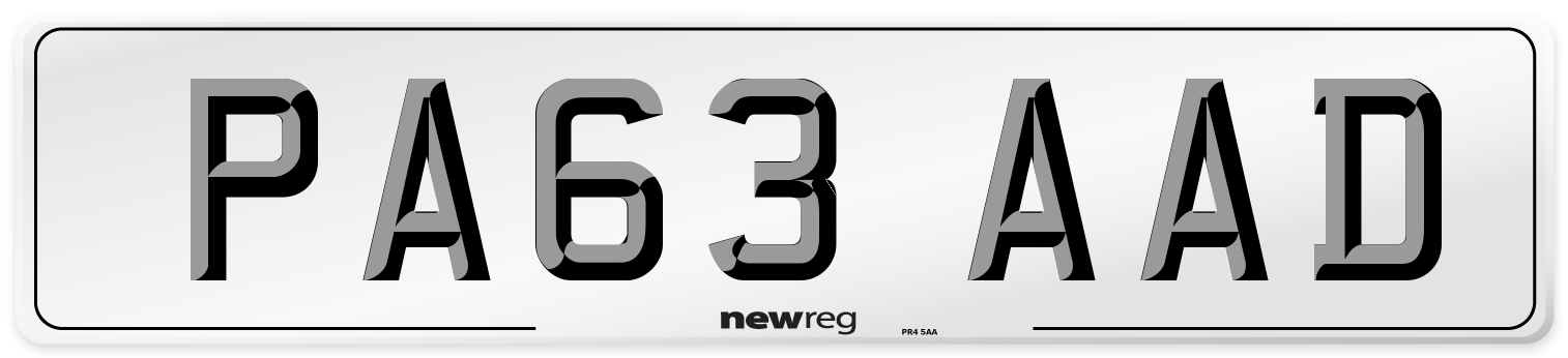 PA63 AAD Number Plate from New Reg